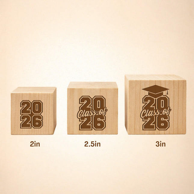 Engraved Wooden Cube for Graduation – Personalized Name & Date Keepsake
