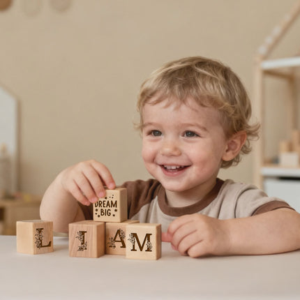 Engraved Nursery Flowers Name Sign, Custom Name Wood Blocks