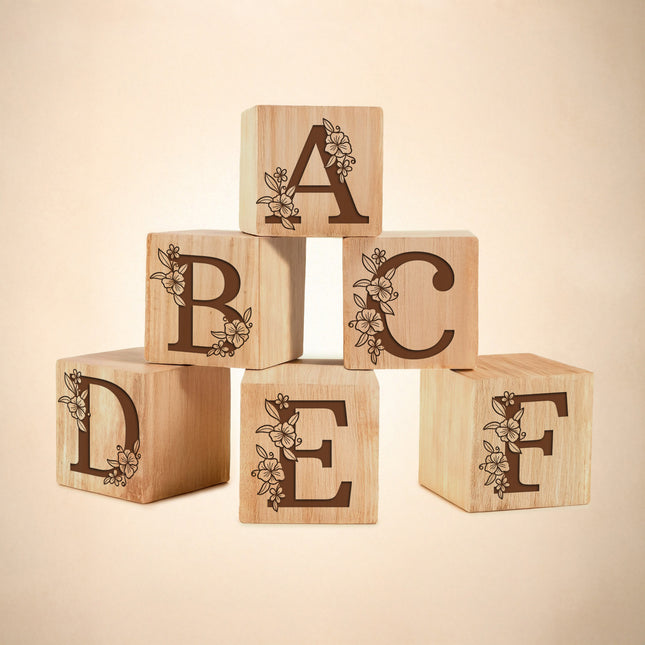 Engraved Nursery Flowers Name Sign, Custom Name Wood Blocks