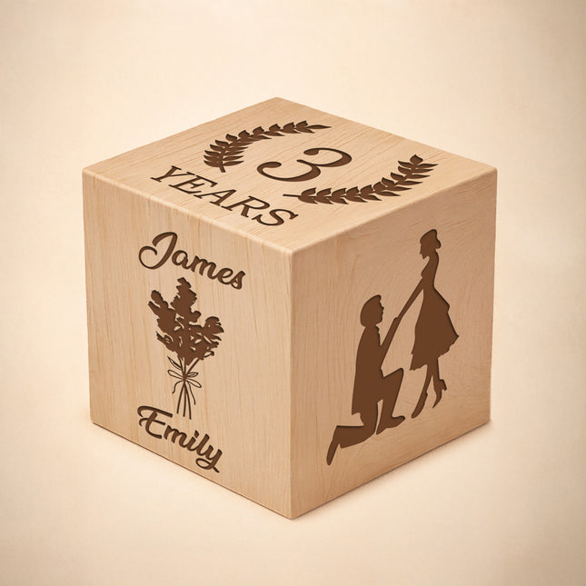 Anniversary Block, Engraved Wedding Day Wooden Block
