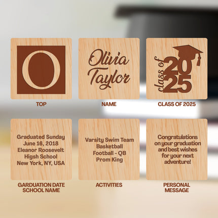 Engraved Wooden Cube for Graduation