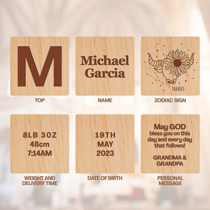 Custom Wood Name Blocks, Engraved Baby Name Sign