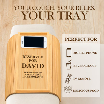 Personalized Bamboo Sofa Arm Tray Table
