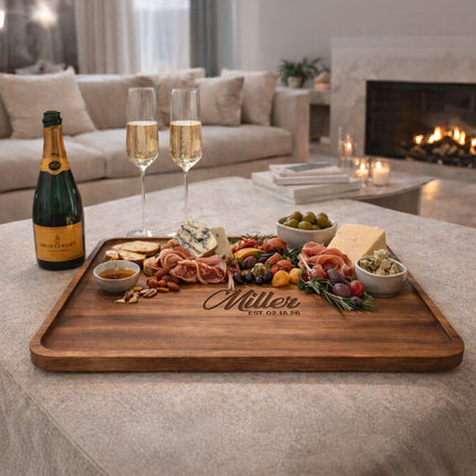 Personalized Acacia Wood Serving Tray – Custom Engraved Name