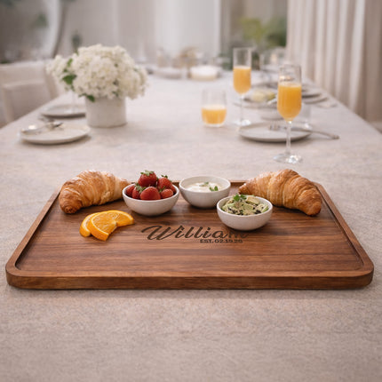 Personalized Acacia Wood Serving Tray – Custom Engraved Name