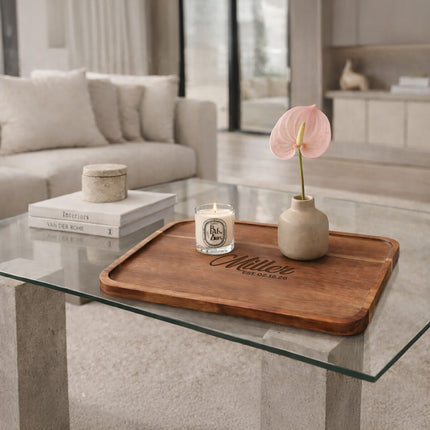 Personalized Acacia Wood Serving Tray – Custom Engraved Name