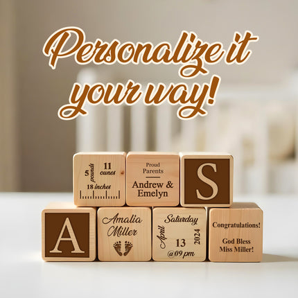 Engraved Baby Wooden Blocks, Baby Announcement Box