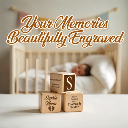 Engraved Baby Wooden Blocks, Baby Announcement Box