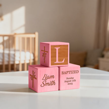 Personalized Baptism Wood Block – Baby Keepsake Gift