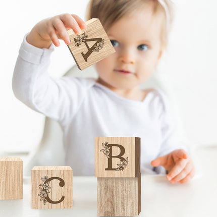 Engraved Nursery Flowers Name Sign, Custom Name Wood Blocks