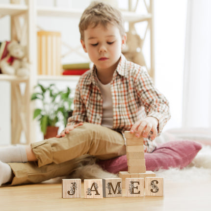 Engraved Nursery Flowers Name Sign, Custom Name Wood Blocks
