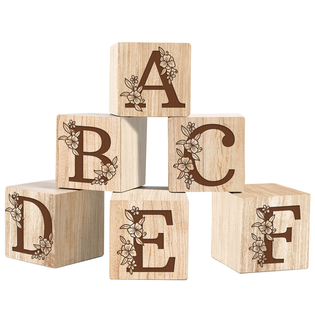 Engraved Nursery Flowers Name Sign, Custom Name Wood Blocks