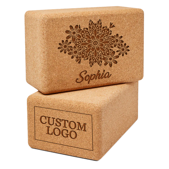 Personalized Cork Yoga Blocks 2 Pack with Custom Design, Add Logo