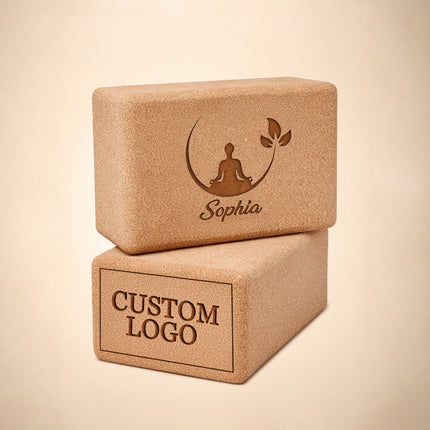 Personalized Cork Yoga Blocks (2 Pack) – Custom Logo Yoga Props for Studios and Gift