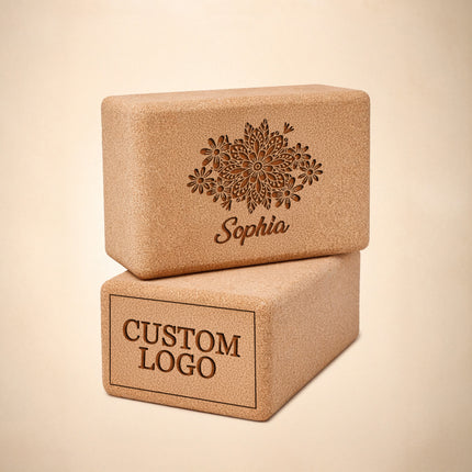 Personalized Cork Yoga Blocks (2 Pack) – Custom Logo Yoga Props for Studios and Gift