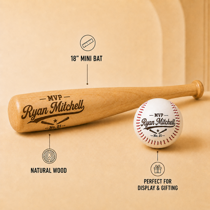 Custom Engraved Baseball Bat and Ball Set with Custom Name - MVP