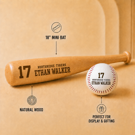 Custom Engraved Baseball Bat and Ball Set with Custom Name - Team & Number