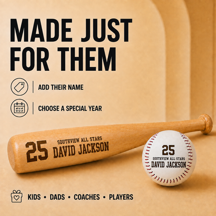 Custom Engraved Baseball Bat and Ball Set with Custom Name - Team & Number