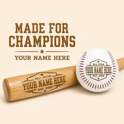 Custom Engraved Baseball Bat and Ball Set with Custom Name - All Star