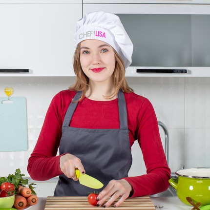 Customized Black Chef Hat with Custom Name Adjustable Kitchen Accessory for Mom, Dad, Kitchen Cooking Chef Hat for Men and Women