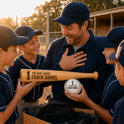 Custom Engraved Baseball Bat and Ball Set with Custom Name - Team & Number