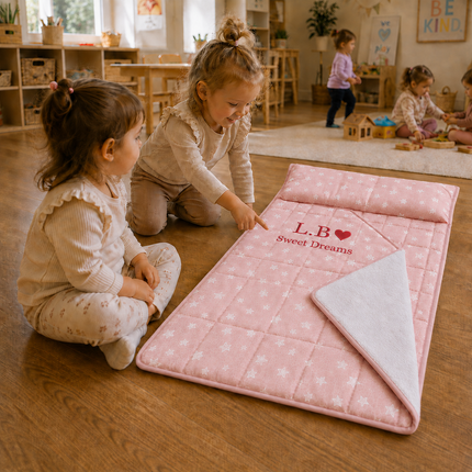 Personalized Toddler Nap Mat with Embroidered Name, Nap Mat with Pillow & Blanket, 100% Cotton