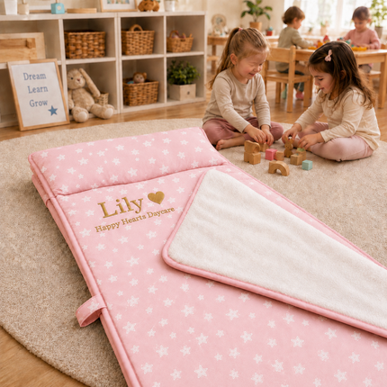 Personalized Toddler Nap Mat with Embroidered Name, Nap Mat with Pillow & Blanket, 100% Cotton