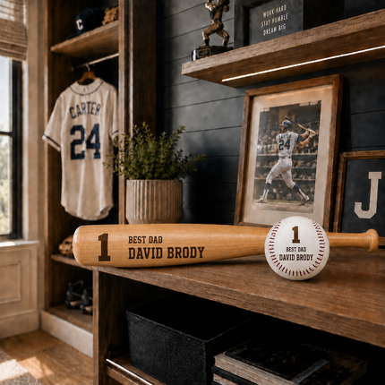 Custom Engraved Baseball Bat and Ball Set with Custom Name - Team & Number