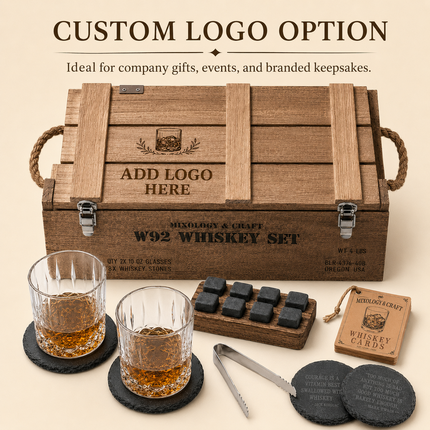 Personalized Whiskey Box Set – Engraved Name Bourbon Gift with Crystal Glasses
