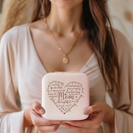 Custom Jewelry Box Leather Organizer for Mom - Pink