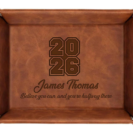 Personalized Leather Tray Class of 2026 Graduation Gift with Engraved Name