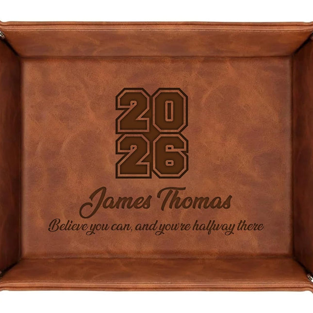 Personalized Leather Tray Class of 2026 Graduation Gift with Engraved Name