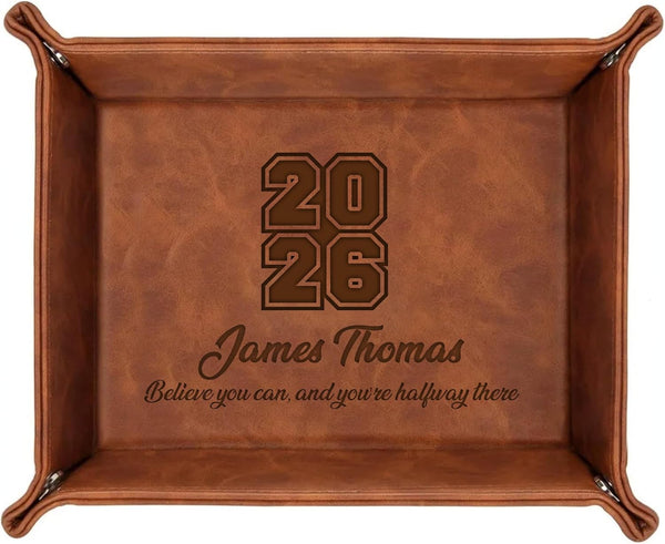 Personalized Leather Tray Class of 2026 Graduation Gift with Engraved Name