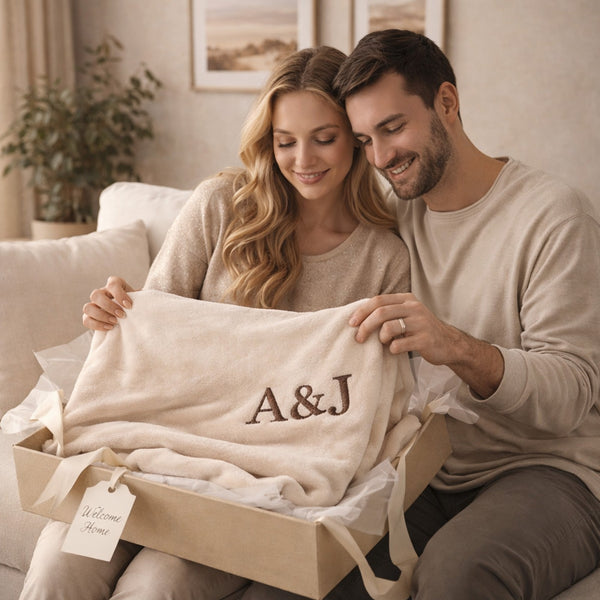 Personalized Embroidered Fleece Blanket – Custom Wedding & Couple Gift