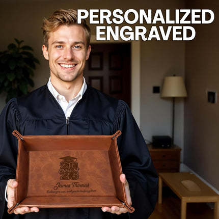 Personalized Leather Tray Class of 2026 Graduation Gift with Engraved Name