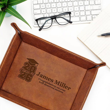 Personalized Leather Tray Class of 2026 Graduation Gift with Engraved Name
