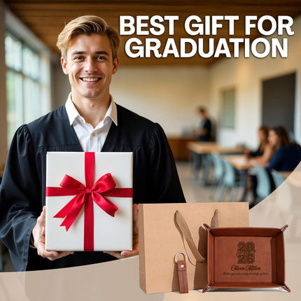 Personalized Leather Tray Class of 2026 Graduation Gift with Engraved Name