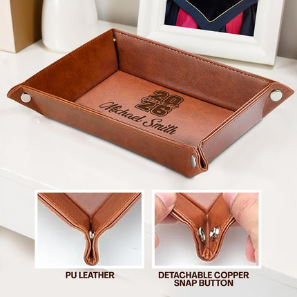 Personalized Leather Tray Class of 2026 Graduation Gift with Engraved Name