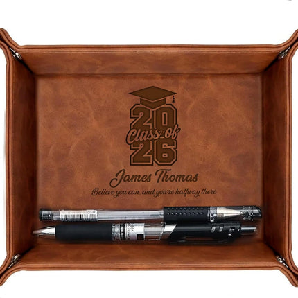 Personalized Leather Tray Class of 2026 Graduation Gift with Engraved Name
