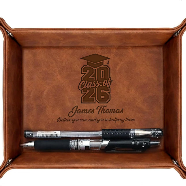 Personalized Leather Tray Class of 2026 Graduation Gift with Engraved Name