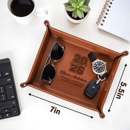 Personalized Leather Tray Class of 2026 Graduation Gift with Engraved Name
