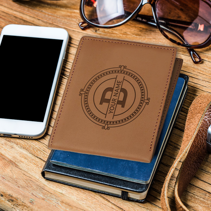 personalized engraved initials wallet for men personalized pu leather slim bifold wallet for husband dad son brown