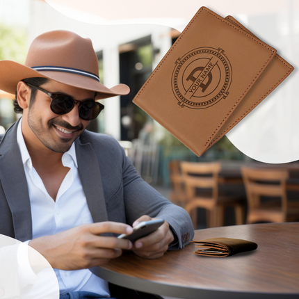 personalized engraved initials wallet for men personalized pu leather slim bifold wallet for husband dad son brown