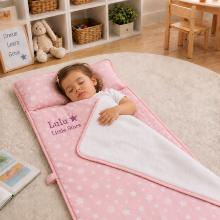 Personalized Toddler Nap Mat with Embroidered Name, Nap Mat with Pillow & Blanket, 100% Cotton