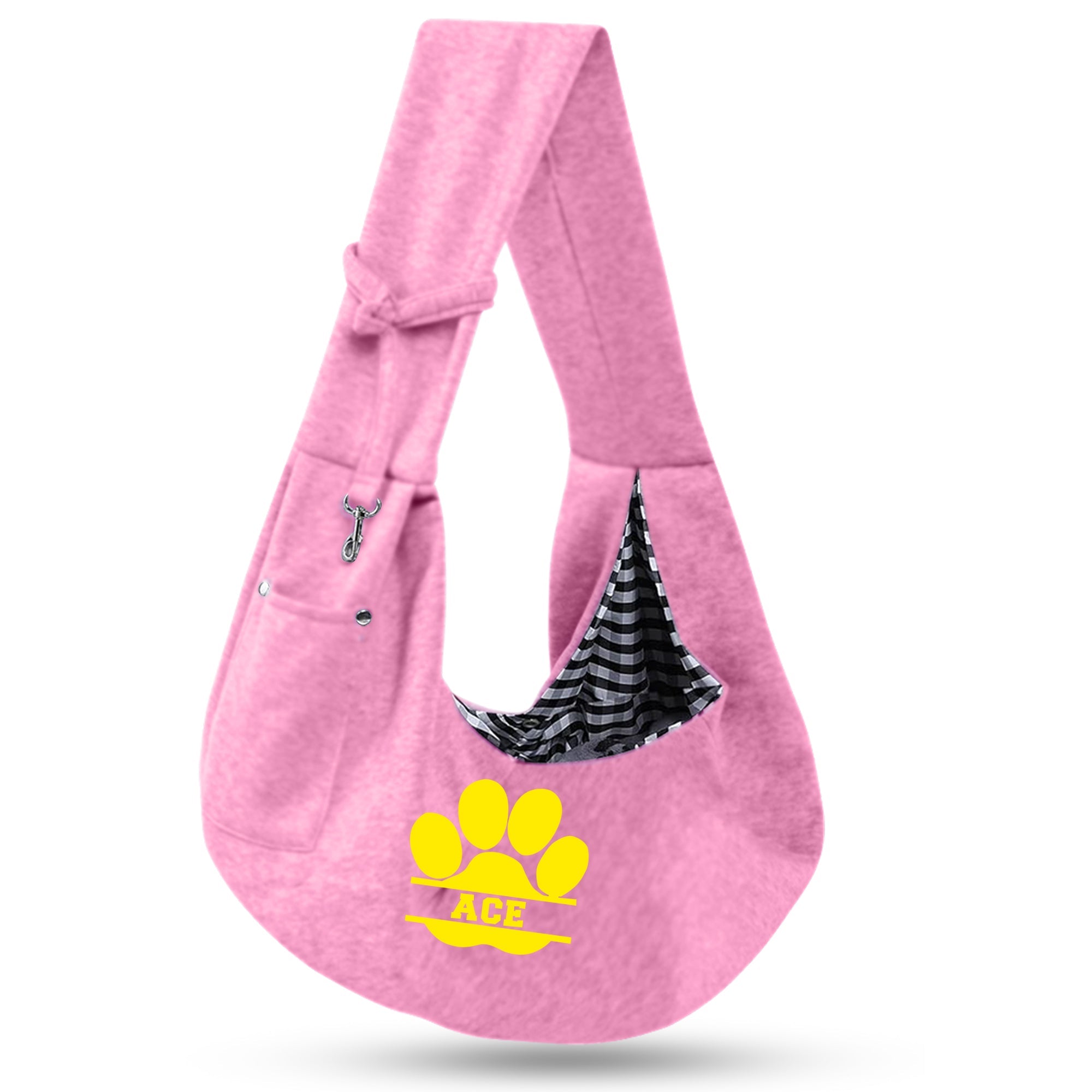 Personalized Pink Dog Sling Carrier for Small Dogs with Name - Customized Pink Pet Sling Carrier – Custom Hands Free Doogie Sling Chest Wrap