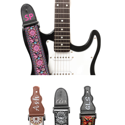 Custom Pink Woven Vintage Design Guitar Strap W/FREE BONUS- 2 Picks + Strap Locks + Strap Button