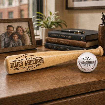 Custom Engraved Baseball Bat and Ball Set with Custom Name - All Star