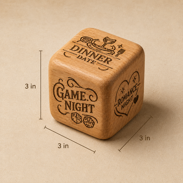 Personalized 3" Date Night Dice Cube with Names, Custom Wooden Date Dice