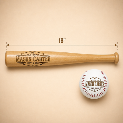 Custom Engraved Baseball Bat and Ball Set with Custom Name - All Star